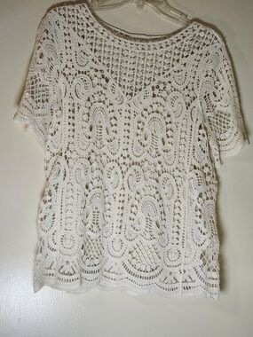 Adiva White Boho Crochet Lace Short Sleeve Tunic